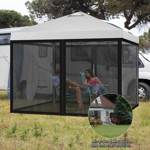 10x10 Ft Pop Up Canopy Mosquito Netting With Zipper Doors Universal Bug Screen Enclosure For Camping Patio And Backyard Create A Bug Free Outdoor Space While You Kick Back Black installed in garden