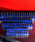 Magnetic Socket Organizer For One Fourth Inch Drive 3 Row Tool Holder In Metric Blue Holds 42 Sockets Professional Grade