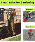 Gardener using Adjustable Handle Hand Rake For Weeding And Tilling, Small Garden Tool With Soft Foam Grip, highlighting ease of use.