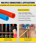 Non Oxygen Barrier PEX B Pipe 1/2 Inch Flexible Tubing 100 Ft Red And Blue For Hydronic Radiant Floor Heating And Water Plumbing With Cutter Tool Included Easy Install For Quick DIY Projects, shown with applications for hot water and air-conditioning systems.