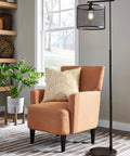 Modern Industrial Metal Floor Lamp With Bronze Finish, 61 Inch Tall, Metal Mesh Drum Shade in cozy living room setting