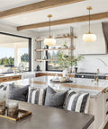 Big 12 Inch Opal Glass Pendant Light With Antique Brass Finish above kitchen island, warm diffused glow in modern kitchen setting