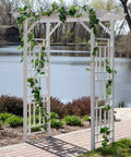Vinyl Garden Archway For Outdoors, 72 By 85 Inches, White With Lattice Design And Trellis Sides, lakeside setting