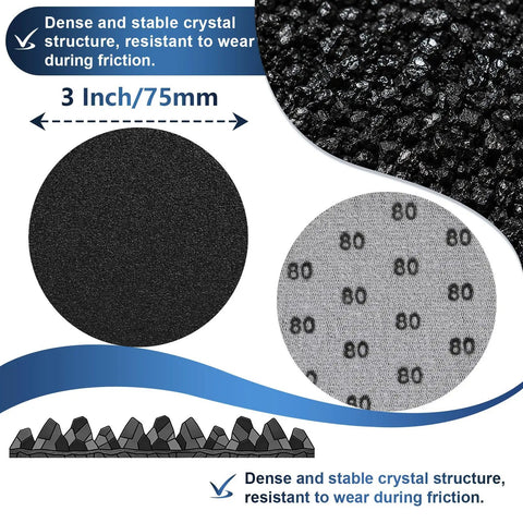 Super Awesome 1200 Grit Sanding Discs With Hook and Loop Fastener Perfect For Detailing And Smoothing Projects Featuring Wear Resistant Silicon Carbide Construction That Lasts Great Value Pack, 3-inch black sanding disc showing textured surface.