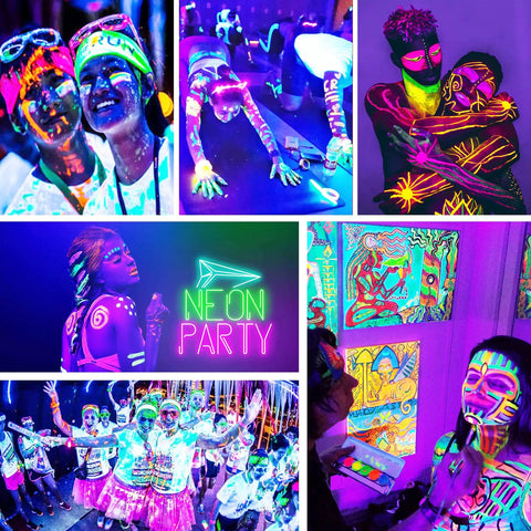Two Pack 30W Black Light Bars With 24 LED Chips Each for glow parties, illuminating neon body paint and vibrant decor in vivid UV light