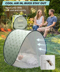 Pop Up Baby Beach Tent With UPF 50+ Sun Shade Mosquito Net Shelter Portable Outdoor Canopy For Babies And Toddlers Green Leaves Pattern
