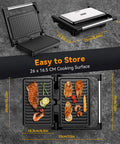 Yashe 1200W Panini Press Grill and Sandwich Maker With Nonstick Plates, two slice capacity, quick heating design with cooked food.
