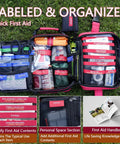 Open view of Big 324 Piece First Aid Kit With Labeled Compartments for Cars, Home, Office, Travel, showing organized supplies.