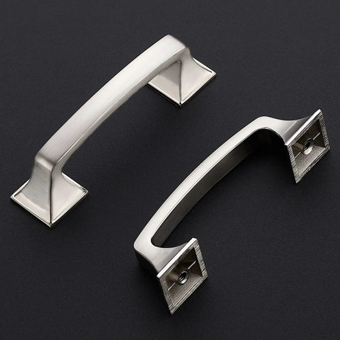 Solid 3 Inch Square Arch Cabinet Pulls In Matte Black 25 Pack Big Drawer Handles For Kitchen And Bath Easy Install With 3 Inch Center To Center Holes Built To Last And Ready To Level Up Your Dresser Or Cabinet in brushed finish on black surface.