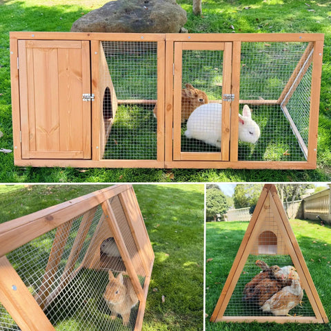 Outdoor Rabbit Hutch And Chicken Coop With Ventilated Wire Run And A Frame Design, Wooden Small Animal Cage For Garden Use