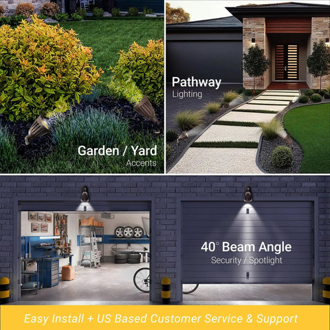 Bronze 25W Bullet Outdoor LED Spotlight Flood Light for Yard and Garden, installed in garden and pathway lighting settings.