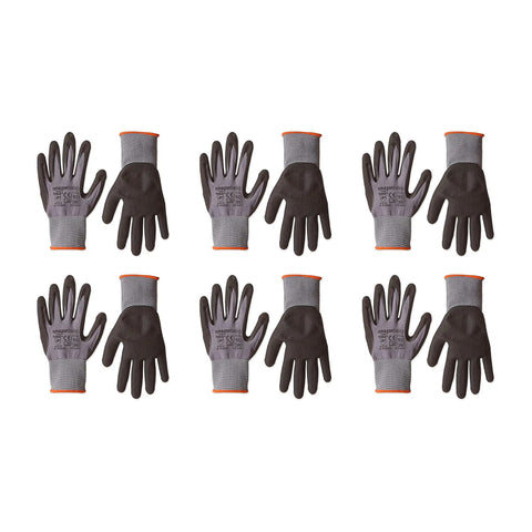 Micro Foam Nitrile Coated Safety Work Gloves With Touch Screen Compatible Nylon Liner Grey Size 9 Large 6 Pack Durable Grip