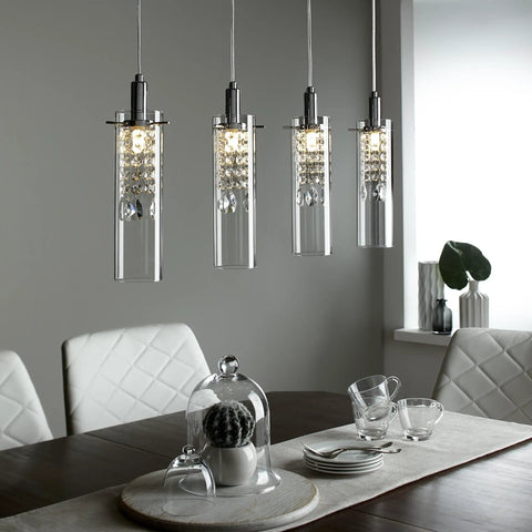 Dope Glam 4-Branch LED Pendant Light with dimmable function and 71-inch adjustable height glass fixture over dining table