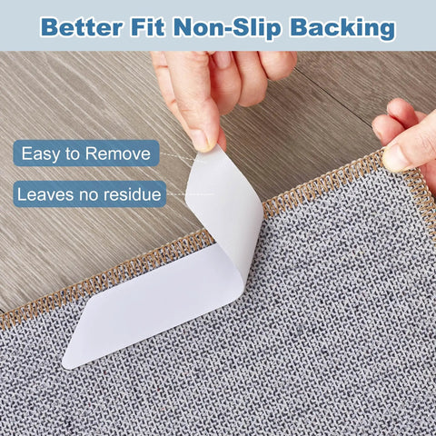 No Slip Rug Stickers 10 Pack For Hardwood Floors And Area Rugs, Carpet Corner Grippers Prevent Slipping, Adhesive Rug Pads And Rug Stoppers For Safe, Curl Free Rugs White