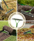Dual Action Dethatcher Rake With 21 Long Tines On One Side And 55 Inch Adjustable Handle for soil loosening and lawn maintenance