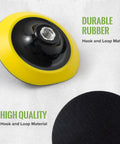 Rugged Five Inch Hook And Loop Sanding Pads With 5 8 11 Screw Thread And Cushioned Foam Backing For Angle Grinders and Power Drills showing durable rubber backing.