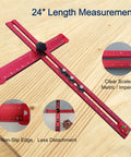 5-In-1 T Square Ruler 24 Inch Portable Drill Alignment Tool displayed on wood surface, showing clear metric and imperial scales.