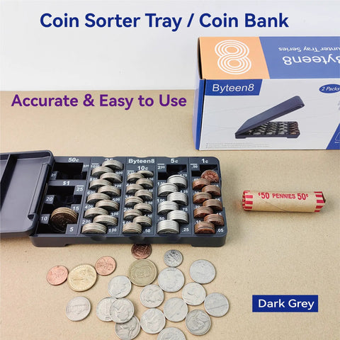 Coin Counter Tray With Cover Dual Pack Mini Coin Sorter Tray For All US Coins Pennies Nickels Dimes Quarters Display