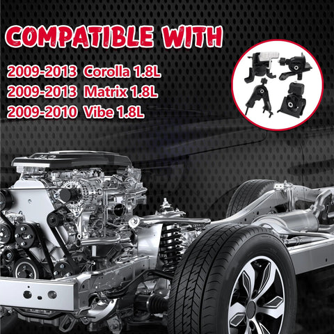 Beefed Up Engine Mount And Transmission Mount Kit For Toyota Corolla 2009 2010 2011 2012 2013 1.8L Matrix 1.8L And Vibe 2009 2010 1.8L FWD diagram
