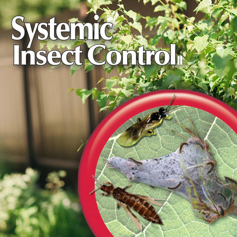 Systemic Insect Control Concentrate for Outdoor Lawn and Garden, Fast Acting Insecticide, Easy Mix container on green foliage
