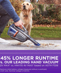 Person using 20V Max Handheld Vacuum For Pets With Advanced Clean Four Times More Suction Power Anti Tangle Motorized Rubber Bristles on pavement