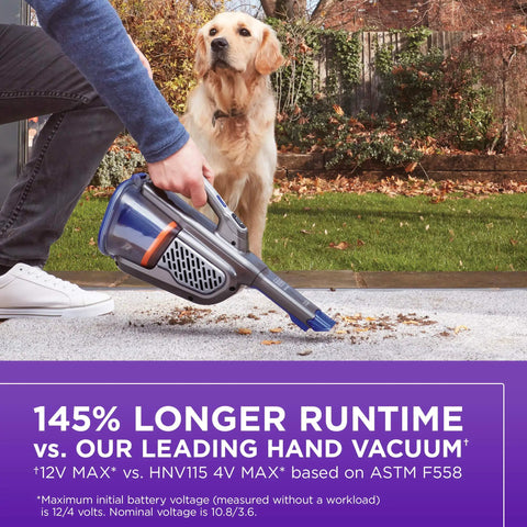 Person using 20V Max Handheld Vacuum For Pets With Advanced Clean Four Times More Suction Power Anti Tangle Motorized Rubber Bristles on pavement