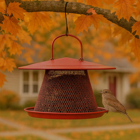 Durable Wild Bird Feeder With Diamond Mesh And 360 Degree Seed Tray For Clinging And Perching Birds, 2.5 Lb Seed Capacity