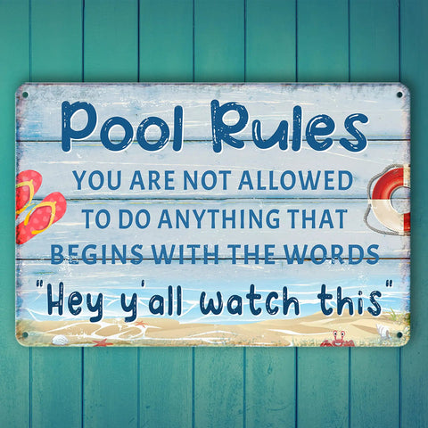 Vintage Pool Rule Sign Metal Tin Outdoor Waterproof Wall Decor For Backyard Bar Or Deck 8 By 12 Inch Non Glare Rustic