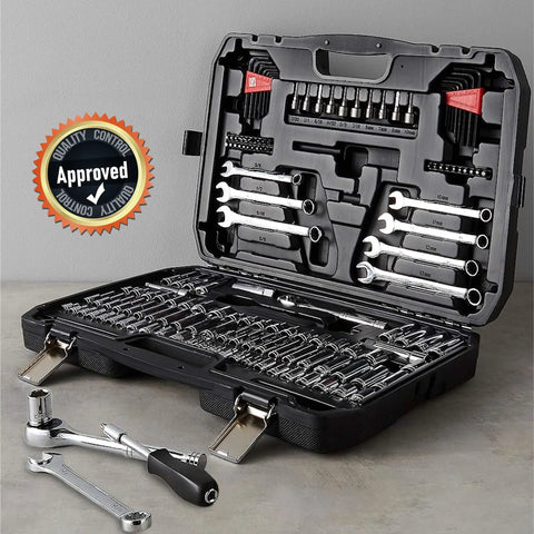 Beefy Mechanic Socket Set With Case 145 Piece Kit, Metric And SAE Sizes, Includes Drives, Hex Keys, Chrome Vanadium Steel