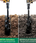 Comparison of Beefy Dual Side Blade Garden Auger Drill Bit Set For Planting 1.6x16 Inch And 3.5x16 Inch creating different holes