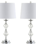 27.5 Inch Clear Crystal Table Lamp Set of 2 for Living Room and Bedroom With Glam Traditional Chrome Nightstand Lamps, White Linen Drum Shades