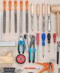 12 Piece Screwdriver Organizer Set With Double Ring Tool Holders For Pegboard Hooks displaying various tools on pegboard