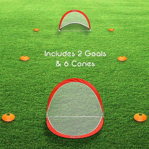 Portable Pop Up Soccer Goals For Backyard Set Of Two 4 Foot Nets With Agility Training Cones And Carrying Case Easy Setup