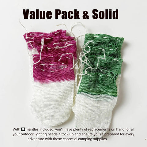20 Pack Propane Lantern Mantles With U Shape Design And String Tie For Universal Fit On Outdoor Camping Lamps Green And Burgundy Tops