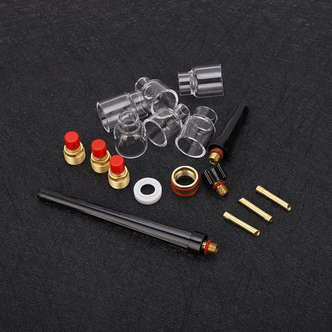Go To Welding Glass Cup Nozzle Kit For WP9 20 Argon Torch, glass and brass nozzles with 2mm mouth on black background