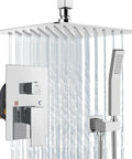 Polished Chrome 12 Inch Ceiling Mount Shower System With Rain Shower Head And Handheld Spray Luxury Shower Combo With Pressure Balance Valve Shower Trim Included For Bathroom Upgrade