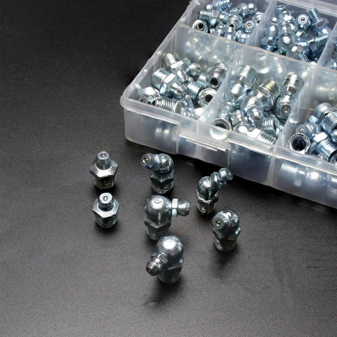 SAE And Metric All-In-One Grease Fitting Kit With 3 Angles For Tight Spaces, 215-Piece Set For M6 M8 M10 And 1/4-28 1/8-27