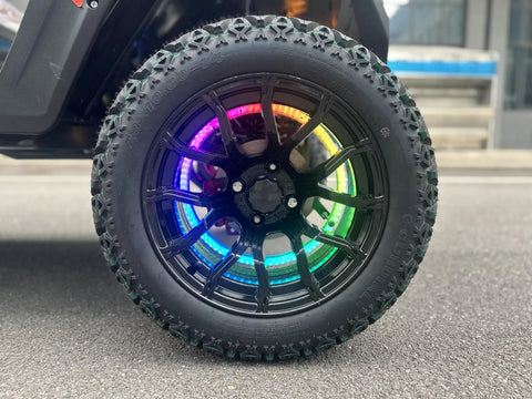 2026 Model 4 Plus 2 Seater Electric Golf Cart With 48V Lithium Ion Battery Long Range And 14 Inch Off Road Tires solid black tire with colorful rim lights