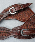 Oakleaf Tooled Leather Spur Straps For Adults With Hardware And Buckle Brown Horse Tack