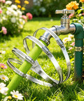 Rock Solid Six Pack Of 12 Inch Stainless Steel Hose Clamps That Are Heavy Duty And Perfect For Fixing Large Dryer Vents Or Intercoolers While Handling Automotive Plumbing Repairs With Total Ease. Shown on a garden hose