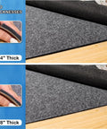 Ultra Thick Quarter Inch Non Slip Rug Pad Six By Nine Feet Waterproof Felt With TPR Backing For All Floor Types Keeps Rugs In Place image shows two pad thickness options, 1/4 and 1/8 inch.