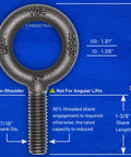 Set Of 10 No-Shoulder Lifting Eye Bolts, 7/16-14 By 1-3/8 Inch, Vertical Pull Only, showing front view and dimensions on blue background