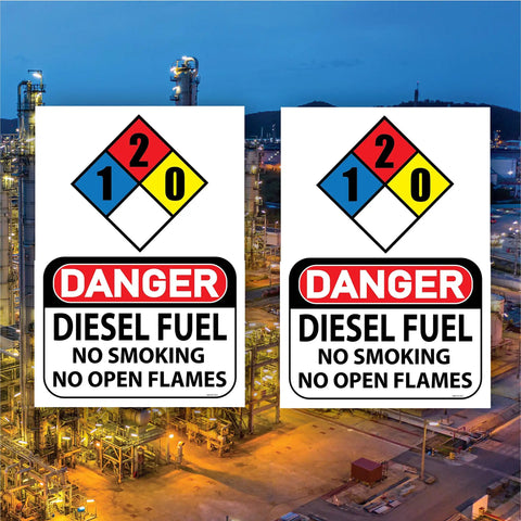 Two Pack Diesel Fuel No Smoking No Open Flames Signs Self Adhesive Vinyl 7 By 10 Inch Indoor Outdoor Warning Decals For Shops Garages And Fuel Areas Anywhere
