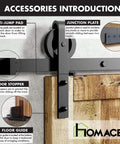 Black Rustic Non-Bypass Sliding Barn Door Hardware Kit For One Door With 6.6 Ft Flat Track And Spoke Wheel Roller