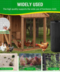 Black Vinyl Coated Hardware Cloth One Half Inch Mesh 48 Inch Wide 100 Feet Roll 19 Gauge Steel covering chickens in henhouse.