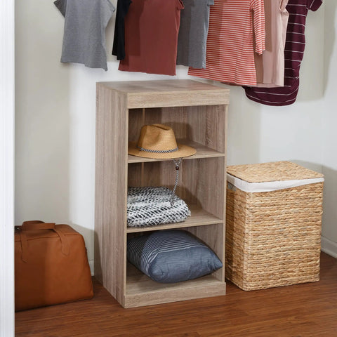 Slick Freestanding Stackable Shelf Unit With Three Adjustable Wooden Shelves And Clean Brown Finish For Nifty Home Organization Heavy Duty Storage Rack Includes Anti Tip Hardware And No Sweat Assembly Setup