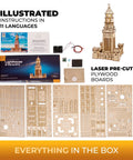 Lighthouse Of Alexandria 3D Puzzle Wooden Model Kit, Totally Epic Historic Wonder Replica, 12.2 Inch Tall Brown Craft, Engaging Mechanical Build For STEM Lovers And History Buffs assembled parts