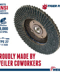 4-1/2 Inch Tiger Paw Zirconium Abrasive Flap Disc Flat Ty27 With Phenolic Backing 36Z 5/8 Inch 11 UNC Nut Pack Of 10