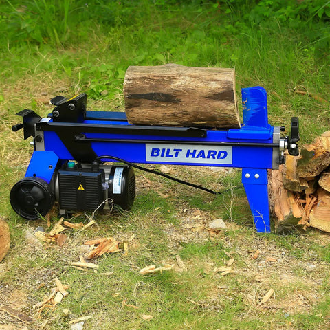 6.5 Ton Electric Log Splitter With Hydraulic Ram, Beast Mode 15 Amp Motor, Horizontal Wood Splitting Machine in action outdoors