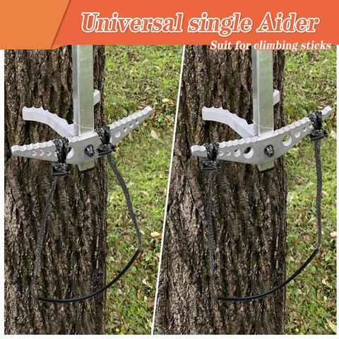 Climbing Stick Aider For Hunting And Tree Stand Safety Hand Braided Lightweight Rope Ladder Gear attached to tree